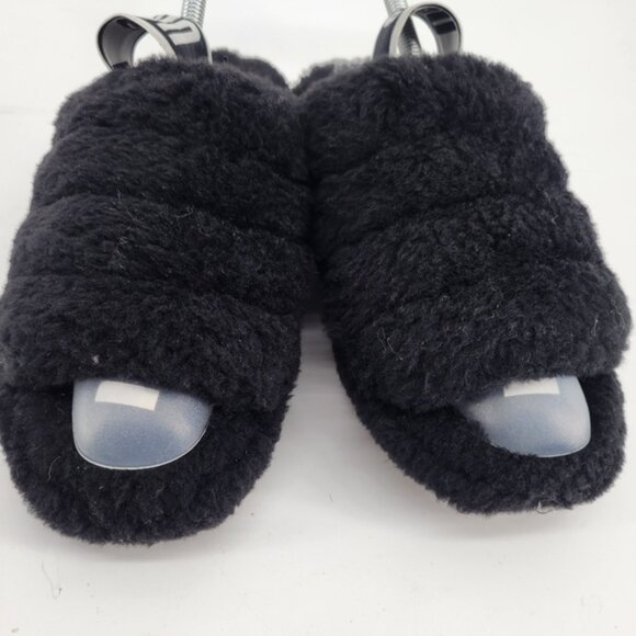 UGG Black Fluffy Open-Toe Slides Slippers - Picture 3 of 7